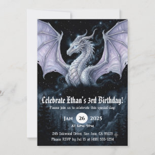 Convite Aniversário de Dragão em Aquarela