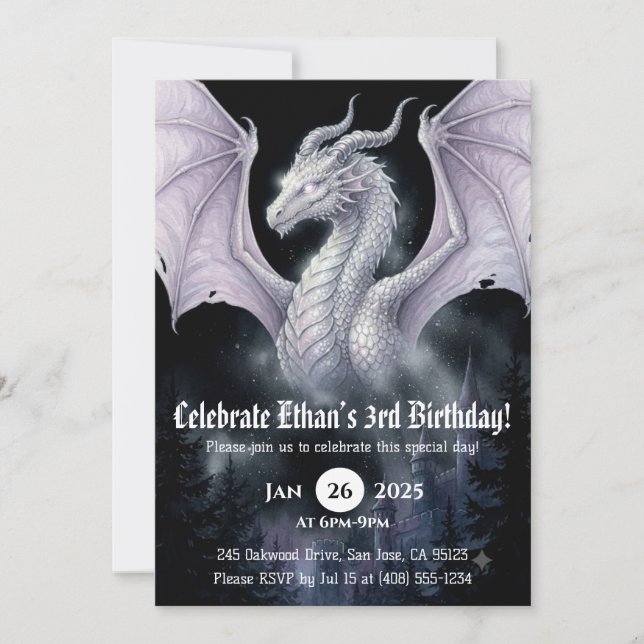 Convite Aniversário de Dragão em Aquarela (Frente)