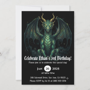 Convite Aniversário de Dragão em Aquarela
