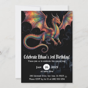 Convite Aniversário de Dragão em Aquarela
