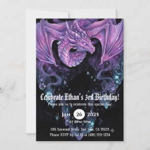 Convite Aniversário de Dragão em Aquarela