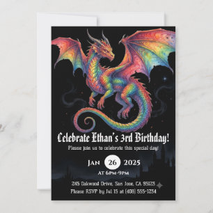 Convite Aniversário de Dragão em Aquarela