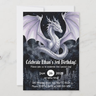 Convite Aniversário de Dragão em Aquarela