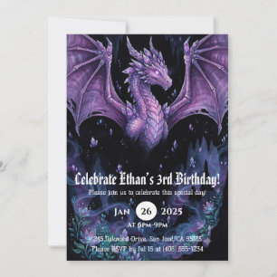 Convite Aniversário de Dragão em Aquarela