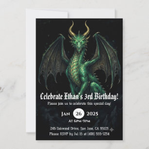 Convite Aniversário de Dragão em Aquarela