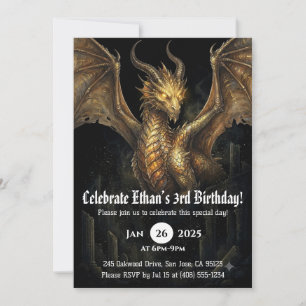 Convite Aniversário de Dragão em Aquarela