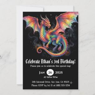 Convite Aniversário de Dragão em Aquarela