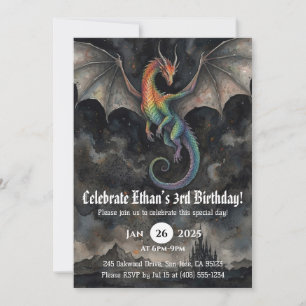 Convite Aniversário de Dragão em Aquarela