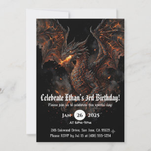 Convite Aniversário de Dragão em Aquarela