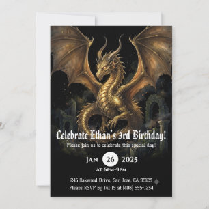 Convite Aniversário de Dragão em Aquarela