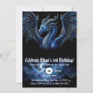 Convite Aniversário de Dragão em Aquarela