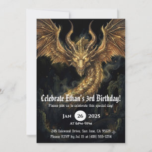 Convite Aniversário de Dragão em Aquarela