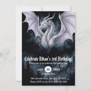 Convite Aniversário de Dragão em Aquarela