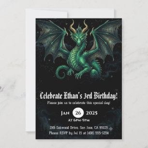Convite Aniversário de Dragão em Aquarela