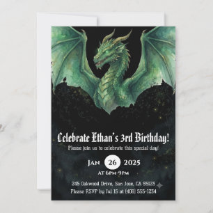 Convite Aniversário de Dragão em Aquarela