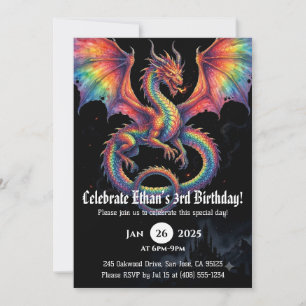 Convite Aniversário de Dragão em Aquarela