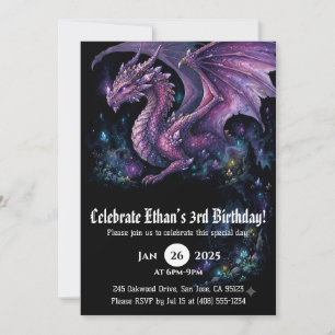 Convite Aniversário de Dragão em Aquarela
