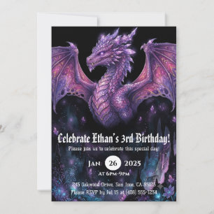 Convite Aniversário de Dragão em Aquarela