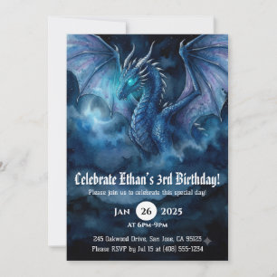 Convite Aniversário de Dragão em Aquarela