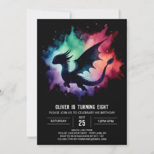 Convite Aniversário de Dragão Fantástico em Aquarela