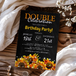 Convite Aniversário de Dupla Celebração do Girassol Rústic