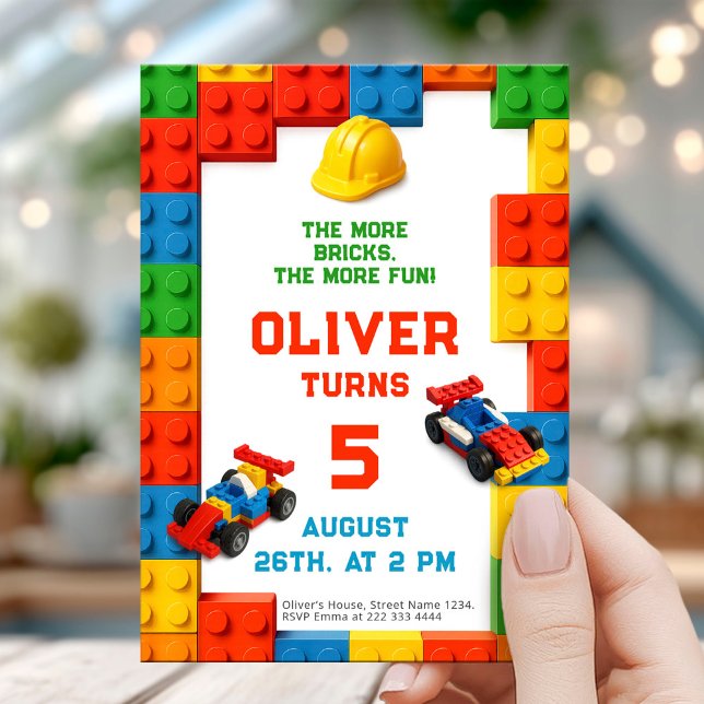 Convite Aniversário de Edifício de Tijolo Colorido (Criador carregado)