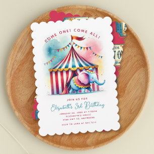 Convite Aniversário de Elefante de Circo em Aquarela Fofa