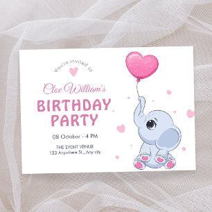 Convite Aniversário de elefante e balão