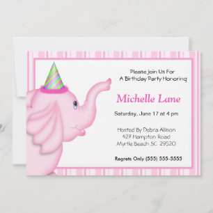 Convite Aniversário De Elefante Rosa Convidado Para Menin