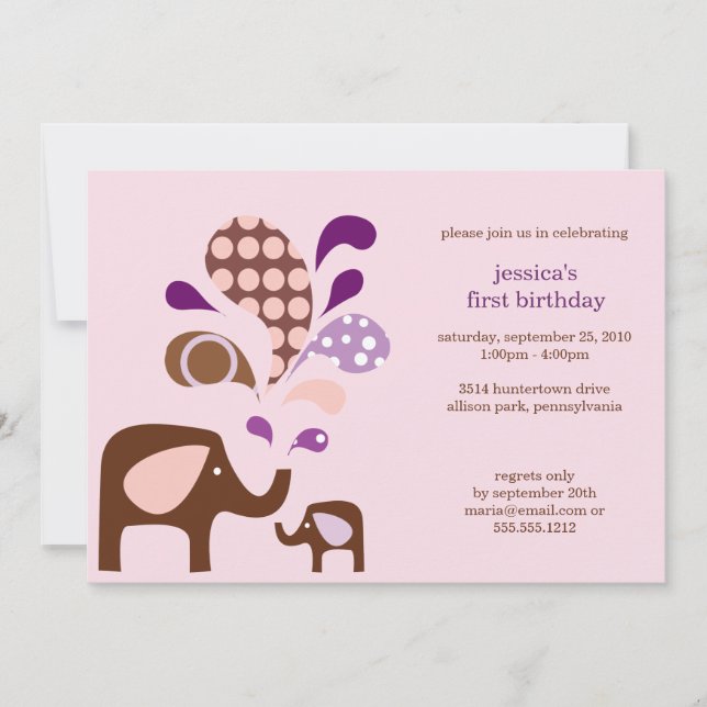 Convite aniversário de Elefun (Frente)