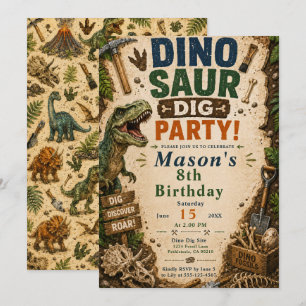 Convite Aniversário de Escavação de Dinossauro