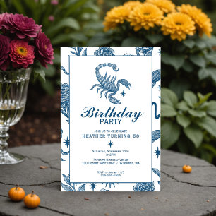 Convite Aniversário de Escorpião Elegante Toile Escorpiões