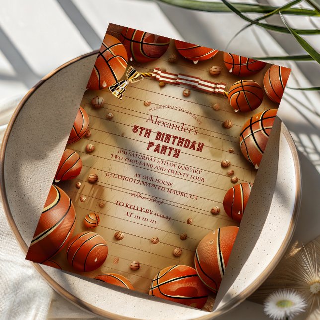 Convite Aniversário de Esportes de Basquetebol Vintage (Criador carregado)