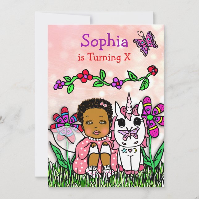 Convite Aniversário de Fada Afro-Americana (Frente)