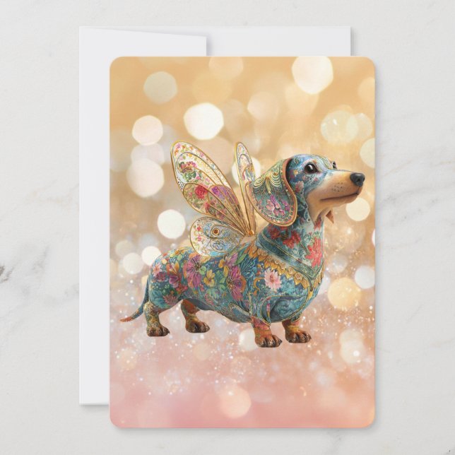 Convite Aniversário de Fada Anjo Dachshund (Frente)