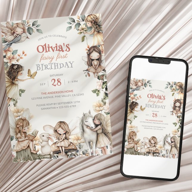 Convite Aniversário de Fada com Aquarela de Fadas (Criador carregado)
