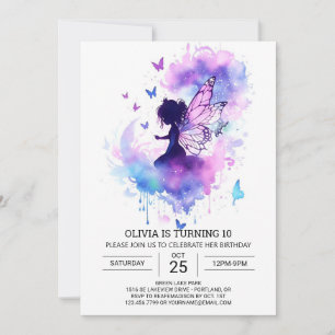 Convite Aniversário de Fada Personalizada da Aquarela