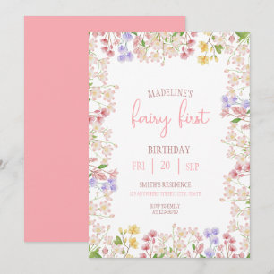 Convite Aniversário de Fada Primeiro Floresta Aquarela Cog