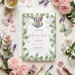 Convite Aniversário de Fada Primeiro Floresta Aquarela Cog