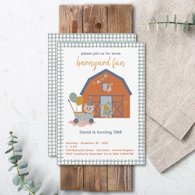 Convite Aniversário de fazenda Animal (Farm Animal Birthday Invitation Barnyard Fun)