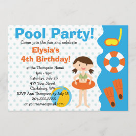 Convite Aniversário de Festa de Piscina de Menina Personal