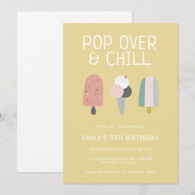 Convite Aniversário de Festa de Popsicle de Verão e Churra (Frente/Verso)