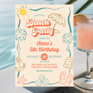 Convite Aniversário de Festa de Praia de Verão Escrita à M