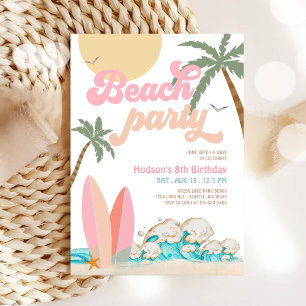 Convite Aniversário de Festa de Praia Rosa Pêssego Menina 