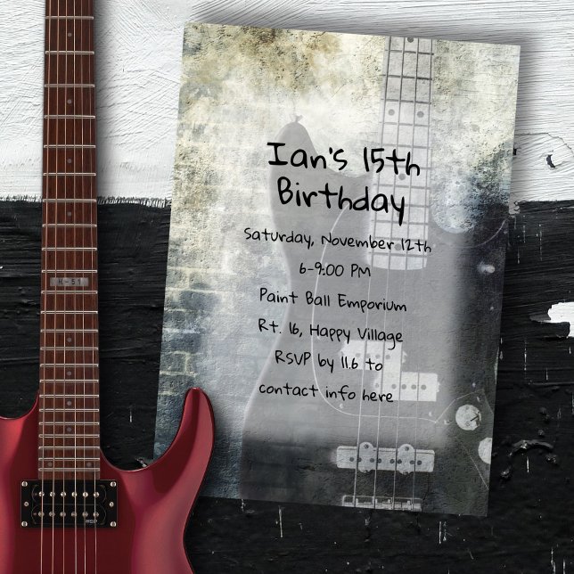 Convite Aniversário de Filhos Adolescentes com Guitarra El (Criador carregado)