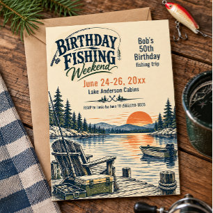 Convite Aniversário de Fim de Semana de Pesca Vintage