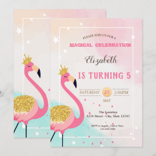 Convite Aniversário de Flamingo Rosa Brilhante Adorável