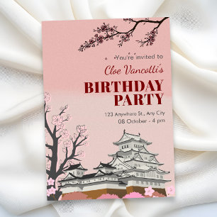Convite Aniversário de flor de cerejeira japonesa rosa pas