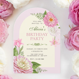 Convite Aniversário de flor de floração floral rosa
