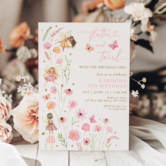 Convite Aniversário de Floral do Jardim das Fadas Magnétic (Criador carregado)